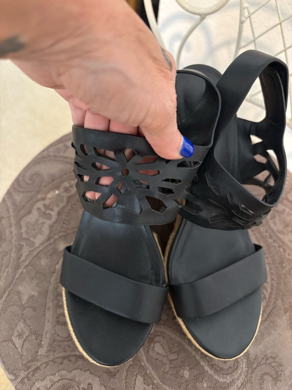 Charles By Charles David Black Leather Espadrille Wedges. Sz 5 - Picture 4 of 8